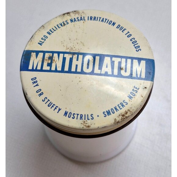 Vintage Mentholatum White Ceramic Jar With Metal Lid - Picture 2 of 6